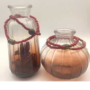 Red Seed Bead‎ Bracelet Set with Antique Style Metal Accents Boho Chic
Vintage